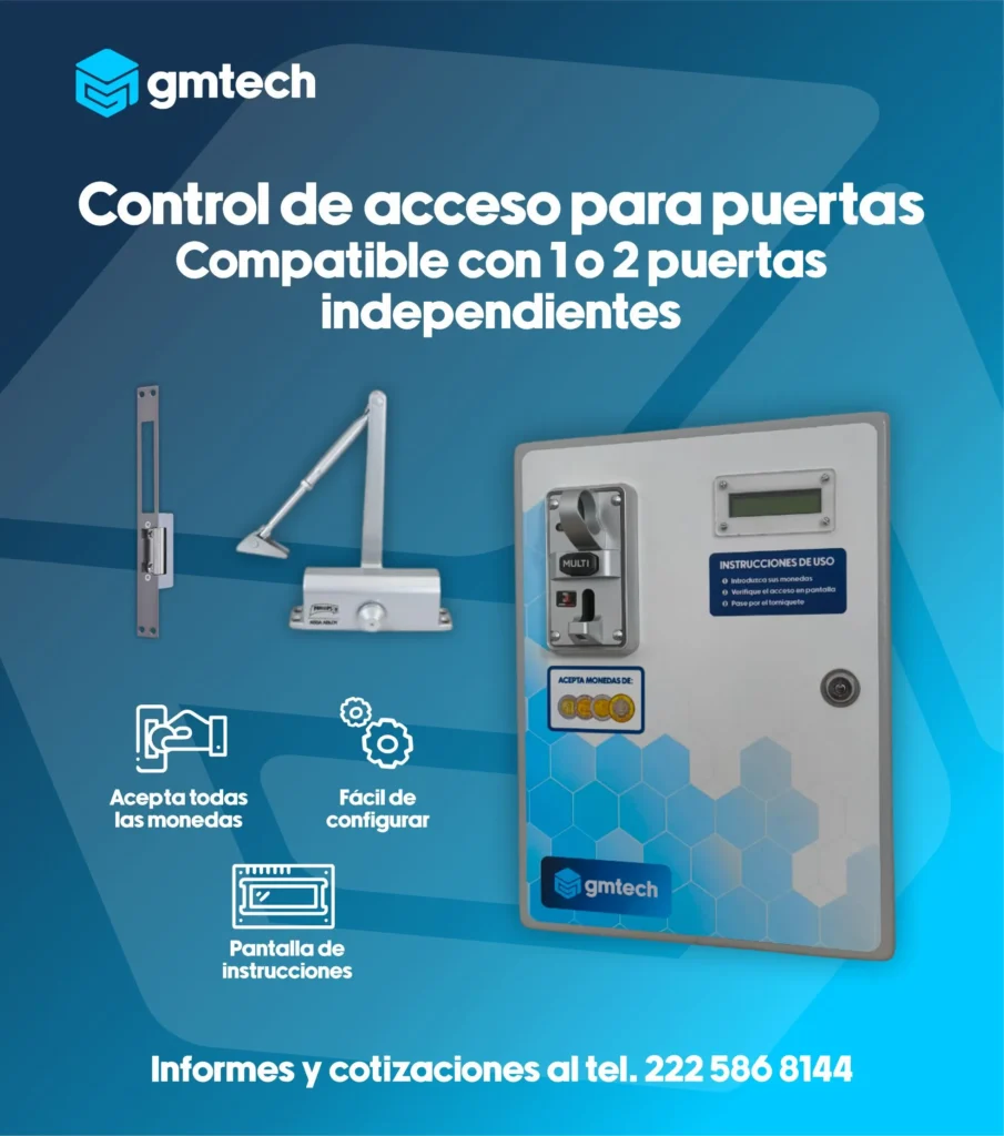 Cajon de acceso y cobro con monedero multimoneda para puertas