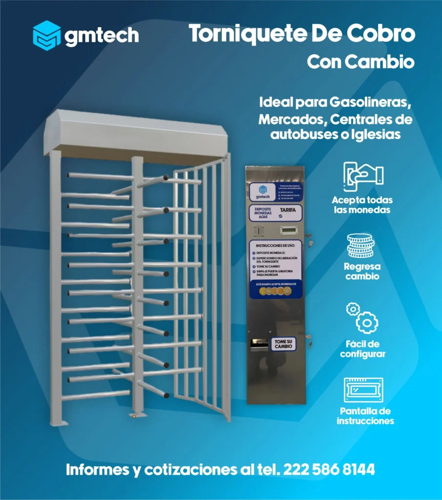 Torniquete inoxidable con cajon de cobro multimoneda con cambio